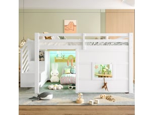 Lit mezzanine 140x200 cm <strong>OKWISH</strong>  <strong></strong> coloris blanc