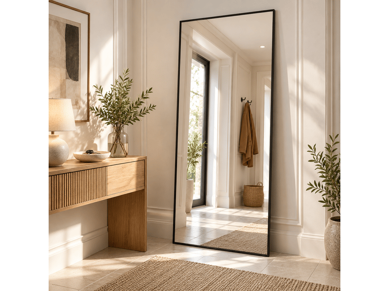  Miroir complet rectangulaire 180 × 80 cm, miroir de sol sur pied avec support, miroir décoratif pour chambre à coucher, salle de bain, entrée, couloir, noir  - Conforama B