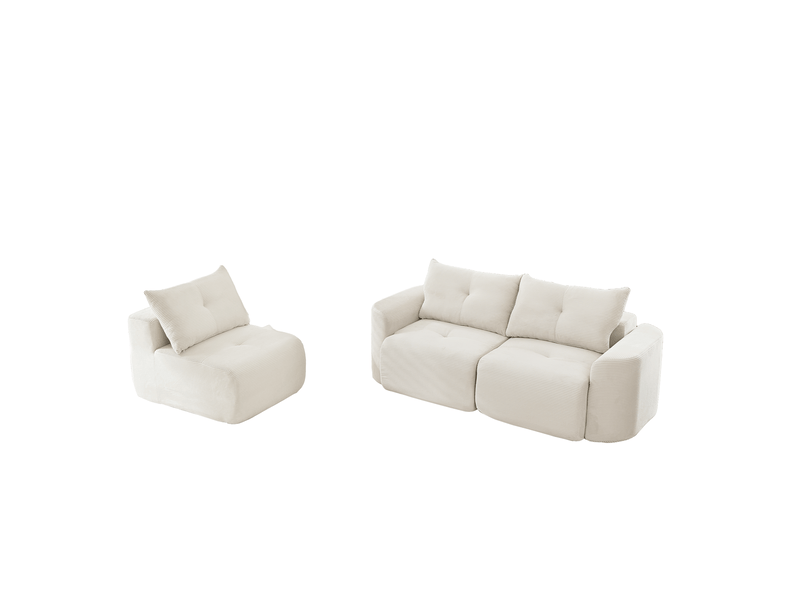  Canapé modulable 3 places 279x100x84 cm beige en tissu côtelé, configuration 2+1 et 3 coussins de dossier  - Conforama D
