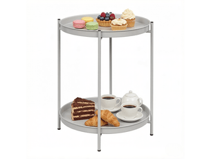 Table basse ronde avec 2 plateaux en métal, rangement ouvert, style moderne, pour salon et chambre, 44 × 44 × 53 cm