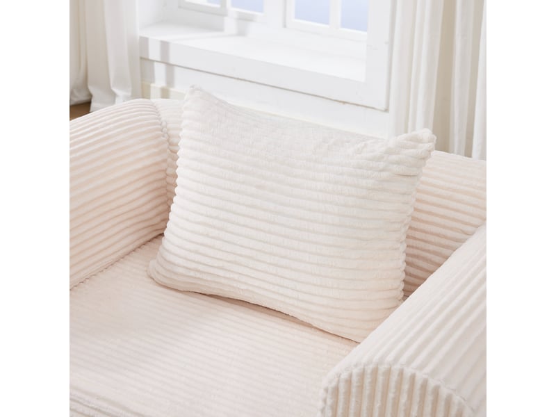  Fauteuil convertible lit 1 place beige tissu côtelé avec rangement intégré salon chambre  - Conforama E