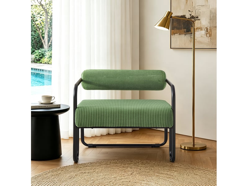  Fauteuil lounge moderne en velours côtelé 68,5×73×70,5 cm, structure métal noire  - Conforama B