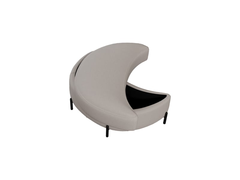  Pouf demi-lune en chenille beige avec plateau, siège rembourré et repose-pieds  - Conforama D