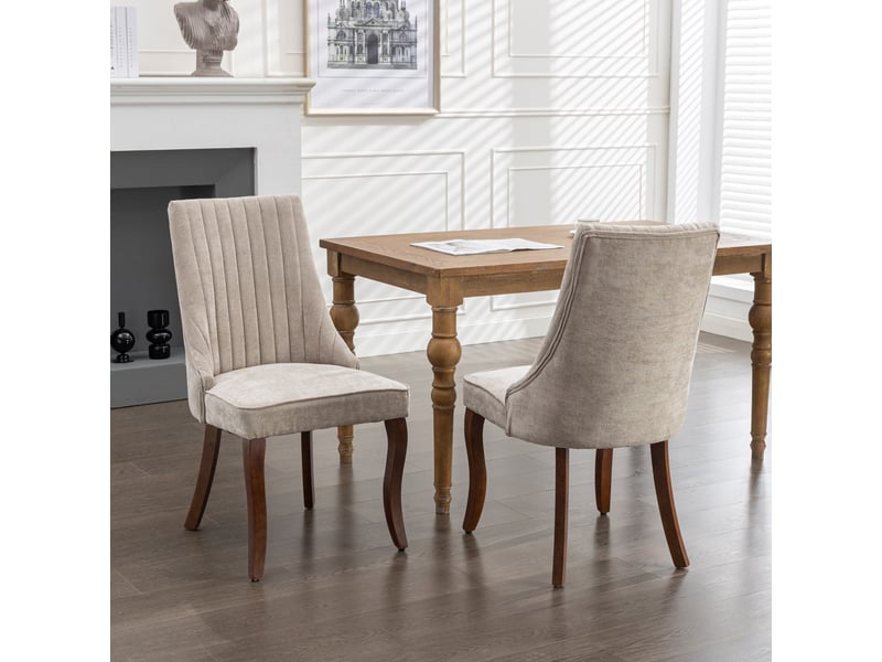  Lot de 2 chaises de salle à manger en tissu, dossier cannelé, pieds en bois courbés – design chic  - Conforama B