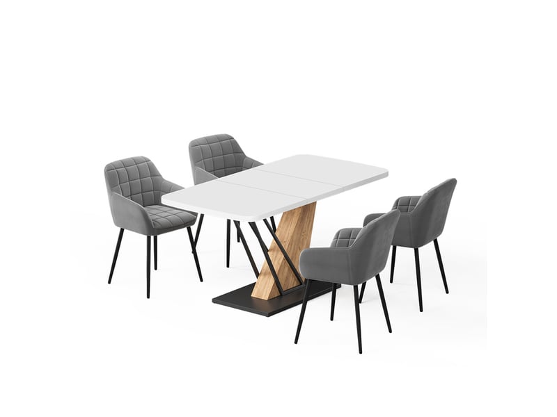  Vicco ensemble de table à manger, blancchêne de force doré, 120x80cm avec 4 chaises de salle à manger  - Conforama A