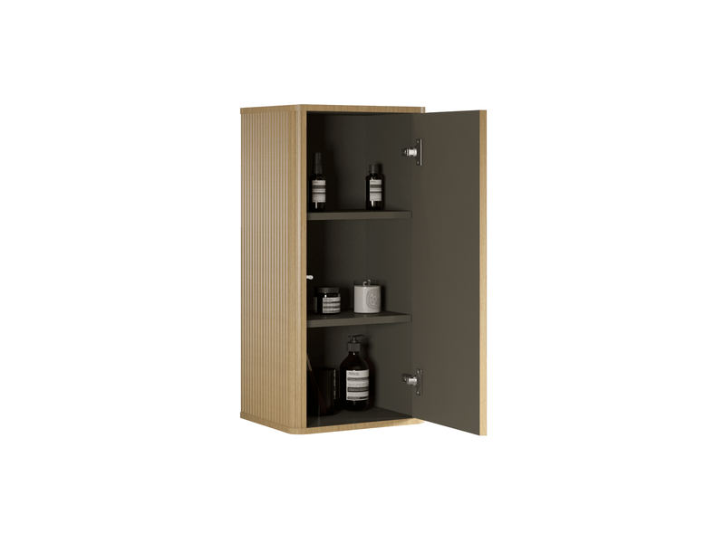  Meuble de rangement mural de salle de bains 36x29x75 cm à porte push-to-open en mdf coloris chêne  - Conforama D