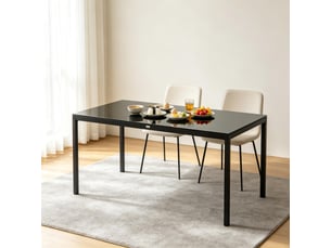 Table de jardin 8 places avec pieds réglables - verre trempé, aluminium noir, 180 × 80 × 72 cm