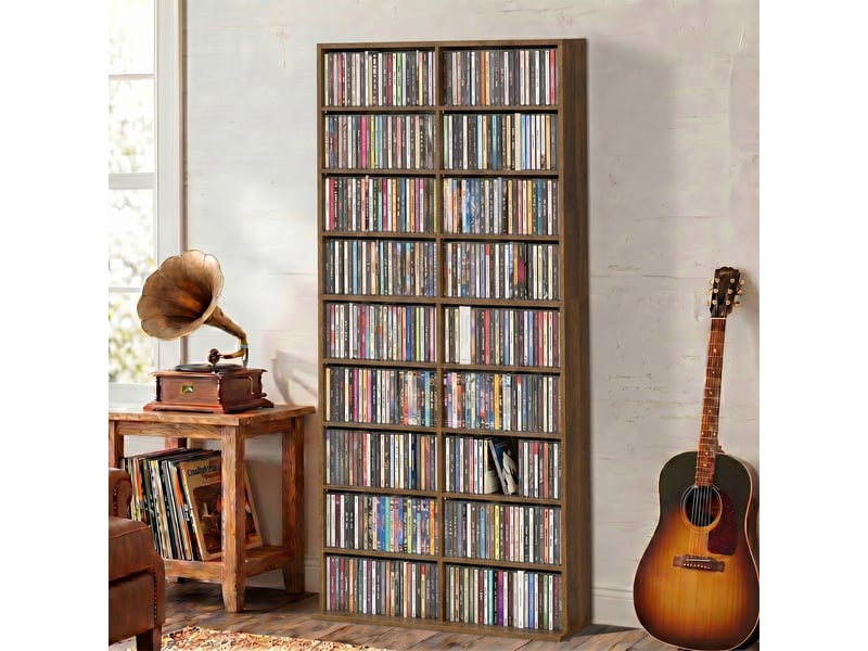  Rangements pour cd et dvd 18 compartiments 78,5x24x175cm noyer foncé  - Conforama C