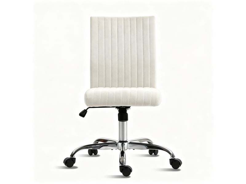  Chaise de bureau sans accoudoirs pivotante à 360°, hauteur réglable, tissu aspect lin crème  - Conforama A