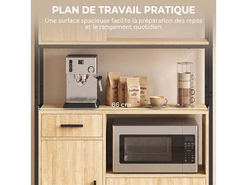 Buffet haut cuisine - meuble micro-onde style industriel - métal noir effet bois naturel - Conforama E