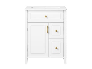 Meuble sous vasque 2 tiroirs, 1 tiroir abattant et porte, fermeture douce, salle de bain mdf blanc 61 × 47 × 87 cm