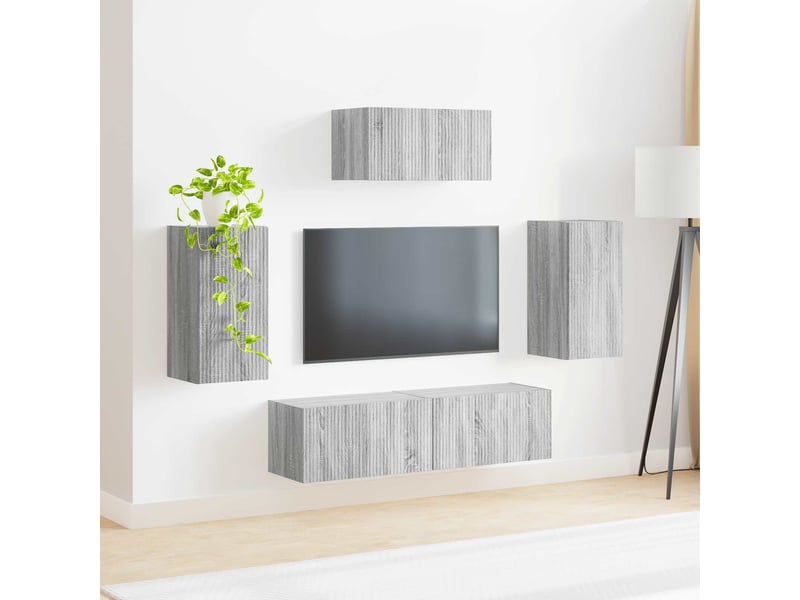  Ensemble meuble tv - banc tv - meuble de rangement 5 pcs gris sonoma bois d'ingénierie  - Conforama D