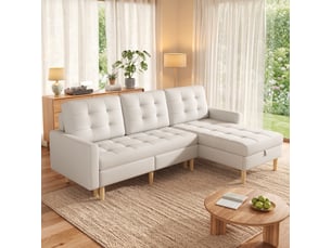 Canapé d'angle réversible convertible <strong>KORFEE</strong> <strong></strong> 3 places Tissu beige avec coffre de rangement