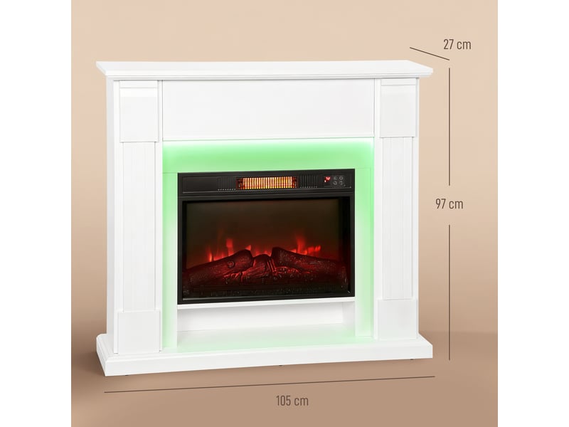  Cheminée électrique encastrable avec effet flamme 3d, bande lumineuse led rgb, 1800 w, minuterie, thermostat, blanche  - Conforama E