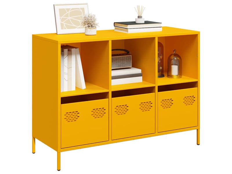  Buffet - bahut - meuble de rangement jaune moutarde 101,5x39x73,5 cm acier laminé à froid  - Conforama B