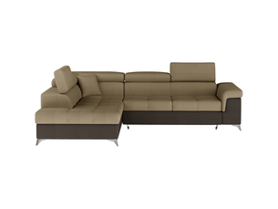 Canapé d'angle convertible palazzo 4 places marron clair et foncé – angle gauche avec 1 coussin