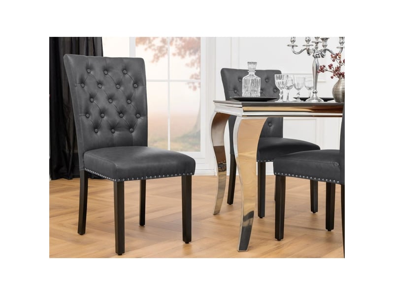  Lot de 2 chaises chesterfield regina noires en cuir artificiel capitonné – dossier haut clouté et pieds en bois d'hévéa  - Conforama B