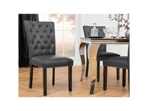 Lot de 2 chaises chesterfield regina noires en cuir artificiel capitonné – dossier haut clouté et pieds en bois d'hévéa
