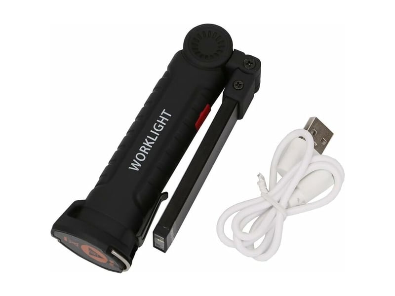  Lampe de travail rechargeable par usb, torche de lampe de poche dinspection led cob lampe de travail magnétique mini lampe de poche portable avec base  - Conforama E