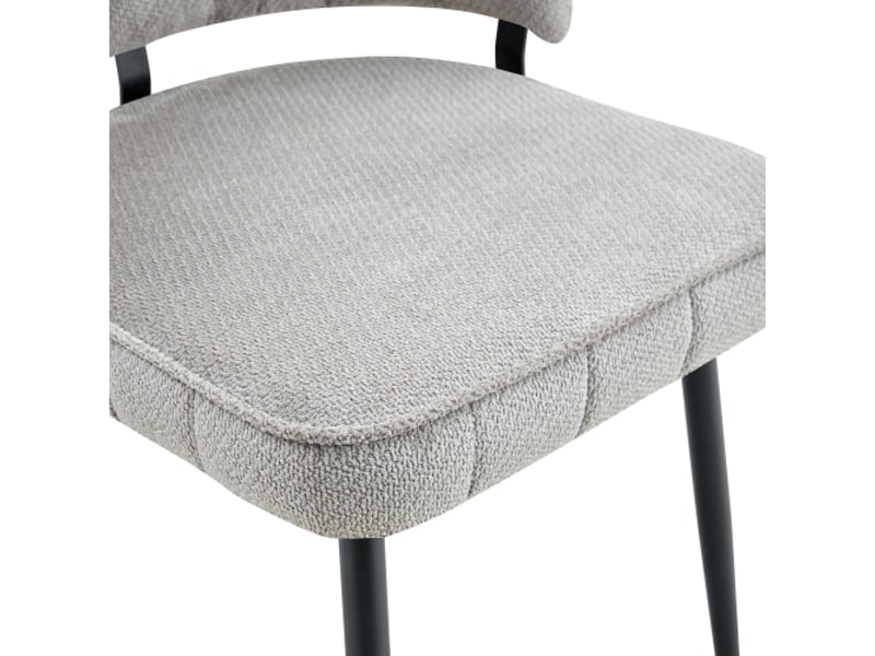 2 chaises de salle à manger minimalistes européennes, dossier fleur, velours gris clair, pieds métal noirs, hauteur 80 cm - Conforama E