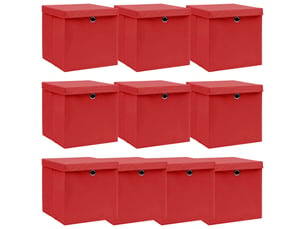 Boîtes de rangement et couvercles 10 pcs rouge 32x32x32cm tissu