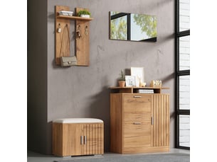 Lot de 4 meuble d'entrée, ensemble complet d'entrée avec banc à chaussures et armoire à chaussures, 1 miroir, 4 crochets, 5 porte
