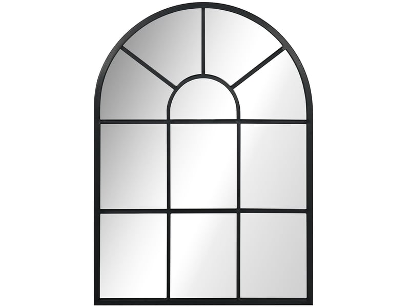  Miroir mural fenêtre 70 x 50 cm en métal noir, forme arche, crochets préinstallés, décoratif pour salon, chambre ou entrée  - Conforama A