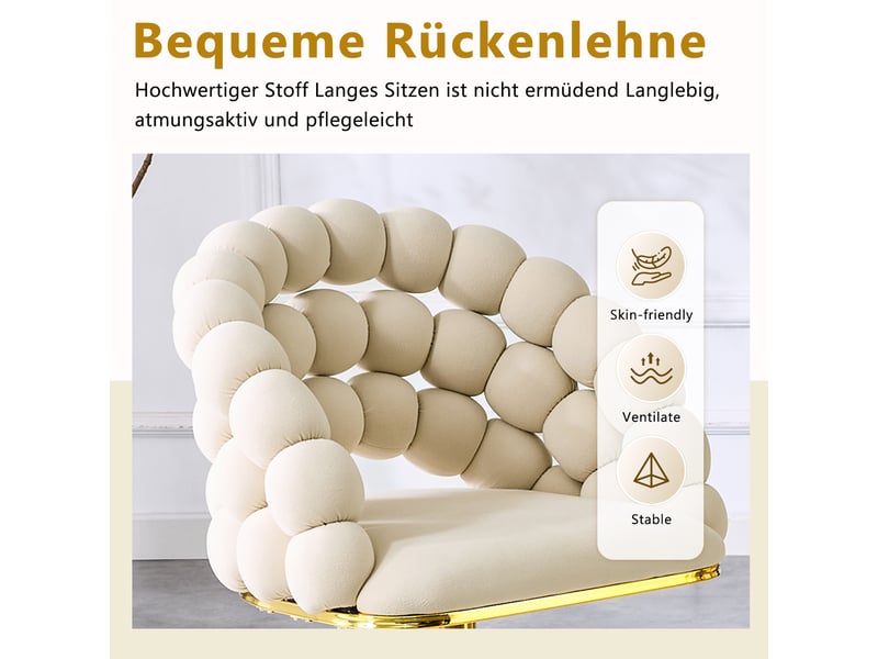  Lot de 2 tabourets de bar en velours crème, dossier chaîne, piètement réglable doré  - Conforama E