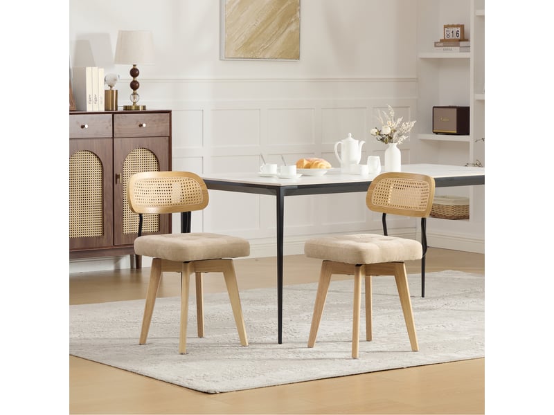  Lot de 2 chaises pivotantes 360° rotin et chenille taupe, h77 cm Fay Lum - Conforama B