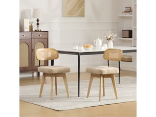 Lot de 2 chaises pivotantes 360° rotin et chenille taupe, h77 cm