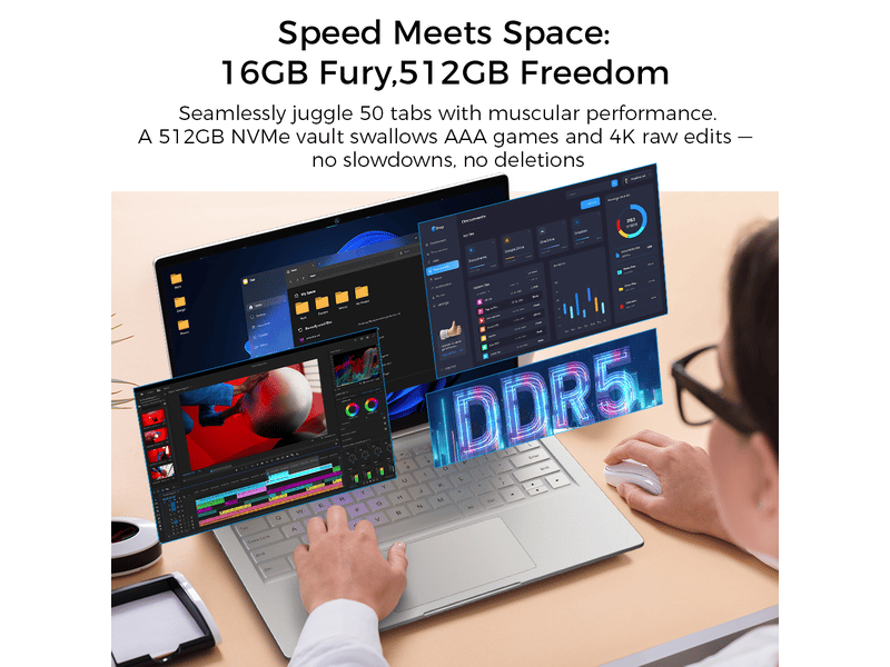 Pc portable 14 pouces amd ryzen 5 16 go ram 1 to ssd écran 2.2k ips ultra léger autonomie 8h argent - Conforama B