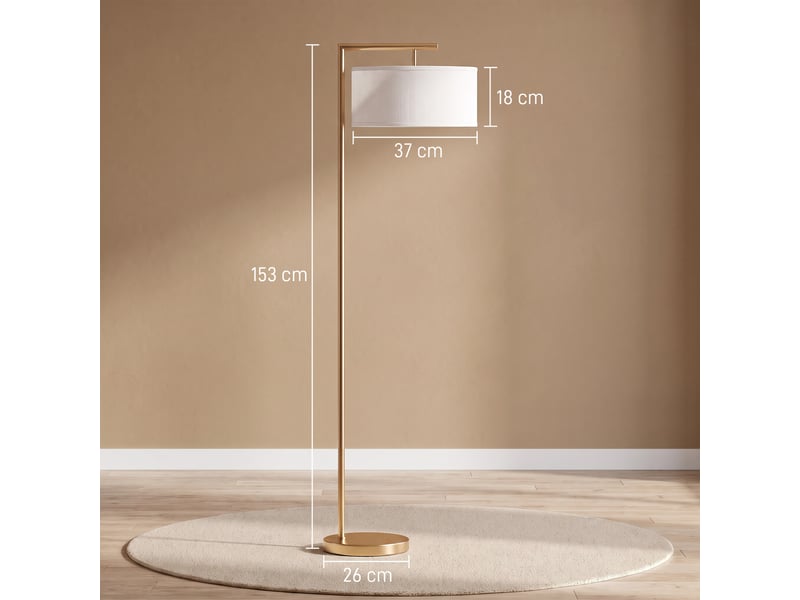  Lampadaire lampe à pied abat-jour en tissu de lin base ronde stable pour salle bureau chambre à coucher 47 x 37 x 153 cm or et blanc  - Conforama E