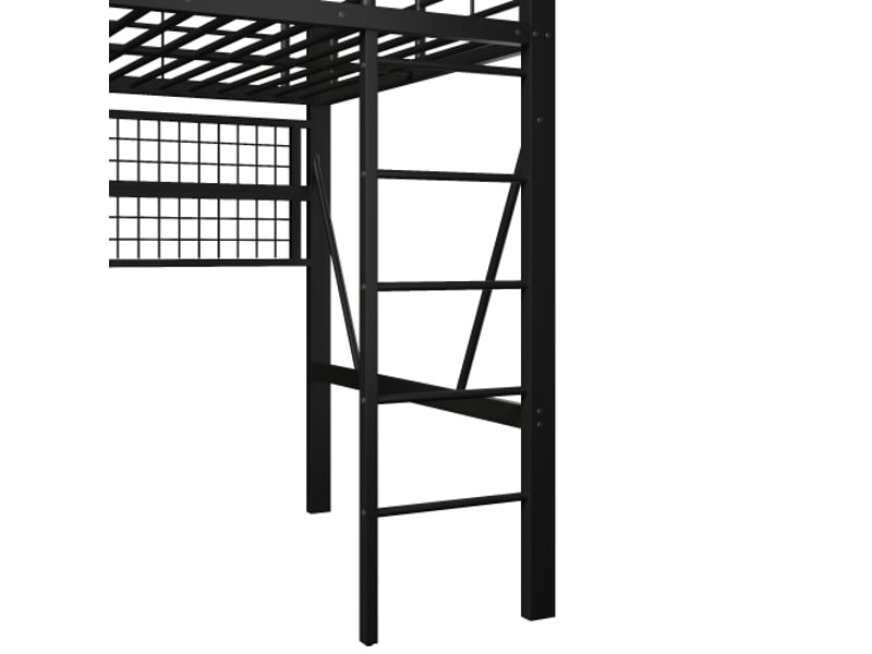  Lit mezzanine noir 140x200 cm – rangement, filet suspendu, barre à vêtements, led, espace dessous – sans matelas  - Conforama E
