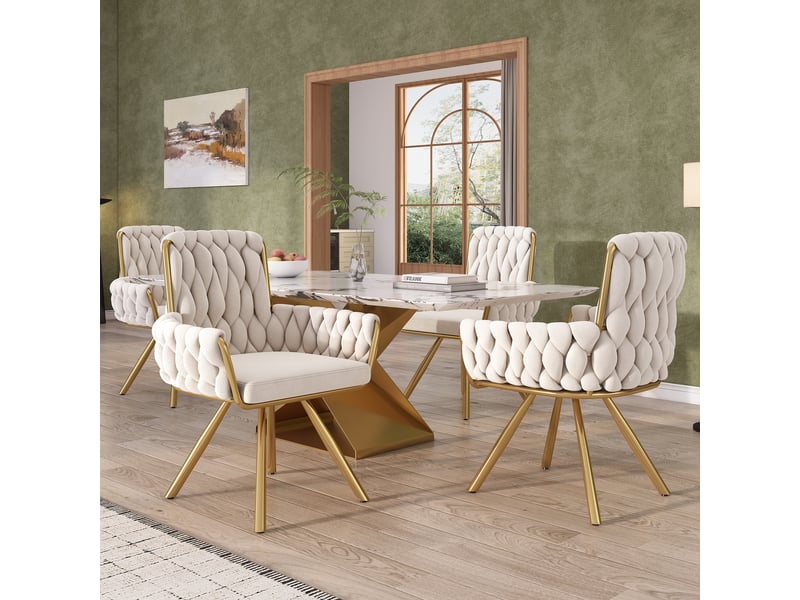  Lot de 6 chaises pivotantes en velours beige, piètement métal, design moderne, assise confortable  - Conforama B