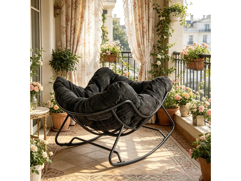  Fauteuil à bascule en forme d'œuf métal et chenille 91x102,5x77 cm  - Conforama R