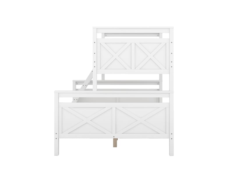  Lit superposé blanc pour enfants et adultes, séparable en 2 lits indépendants, dimensions 90x200 et 140x200 cm, avec échelle sécurisée.  - Conforama W