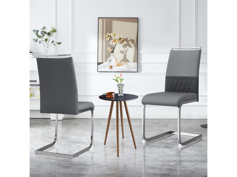  Lot de 4 chaises modernes en cuir synthétique et tissu gris - dossier haut et confortable pour salle à manger  - Conforama B