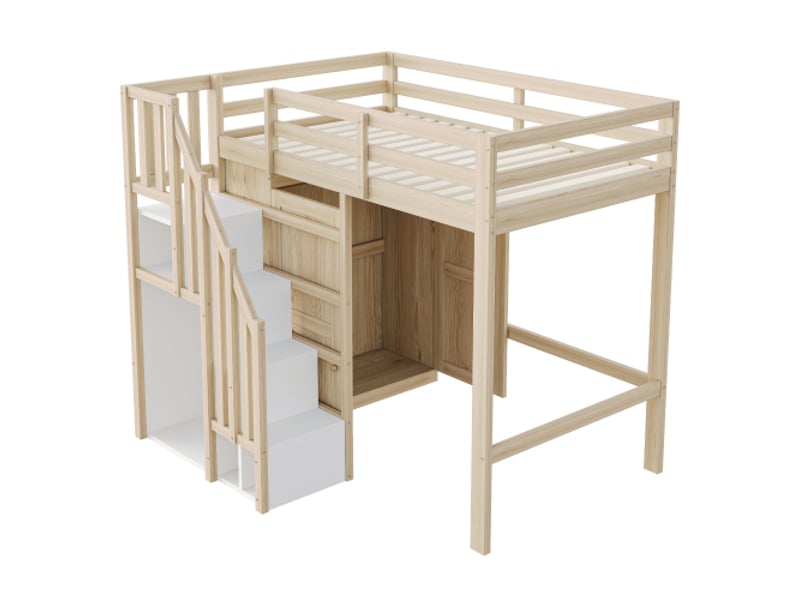 Lit mezzanine 90x200 cm, lit enfant avec portant, rangement, armoire, en bois, naturel, sans matelas - Conforama D
