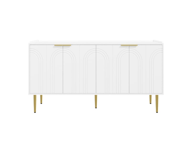Buffet 140x38x75 cm, grand meuble de rangement pour entrée ou salon, 4 portes avec miroir dépoli et rangements - Conforama A