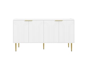 Buffet 140x38x75 cm, grand meuble de rangement pour entrée ou salon, 4 portes avec miroir dépoli et rangements