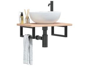 Étagère de vasque | étagère murale acier et bois de chêne massif shl6619