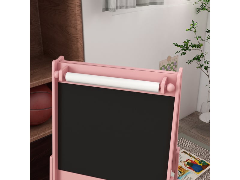  Tableau chevalet enfant ardoise double face tableau à craie rouleau papier 2 paniers rose 54 x 46,5 x 93 cm  - Conforama W