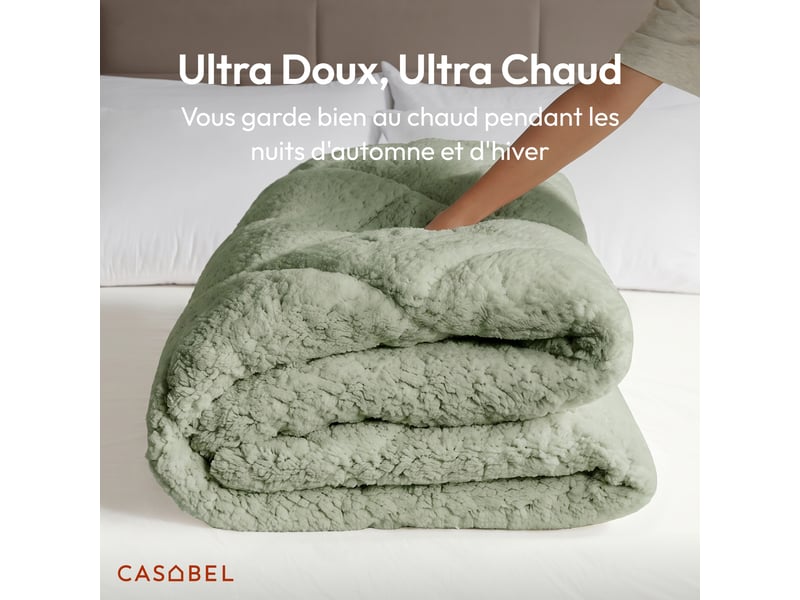 Casabel couette polaire hiver ultra chaude 600gm², réversible, douce et moelleuse, 2 personnes, 220x240cm, vert sauge  - Conforama E