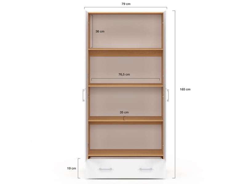 Armoire 2 portes juliana blanc et bois étagères 80 cm avec 1 tiroir  - Conforama D