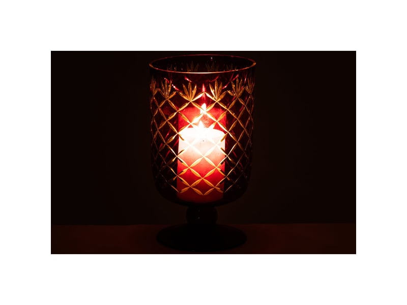  Photophore sur pied en verre vera 26cm rose  - Conforama E