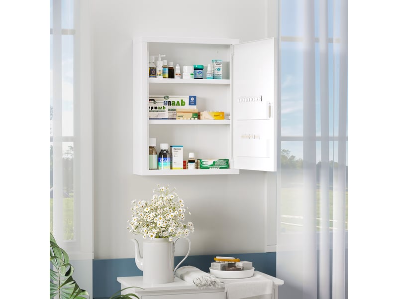 Armoire à pharmacie 2 étagères 3 niveaux avec porte verrouillable 2 clés blanc 40 x 15 x 53,5 cm - Conforama A