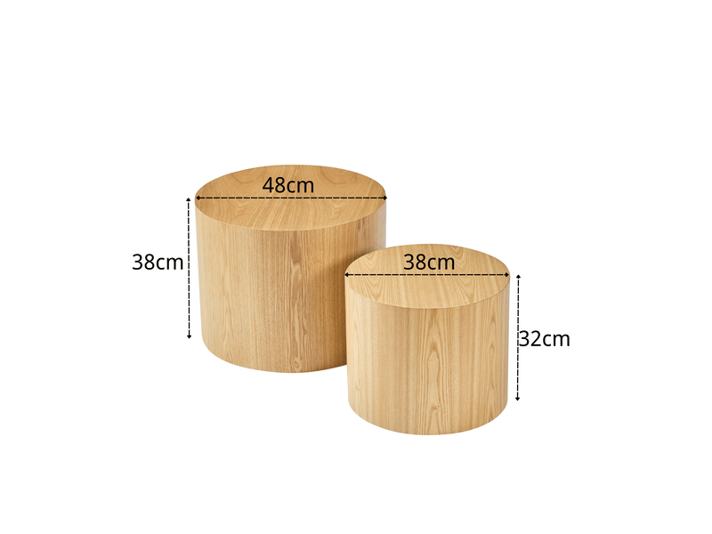 Tables gigognes rondes lot de 2 gain de place - lpospi - tables basses imbriquables pour salon, mdf - naturel - Conforama D