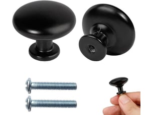 Pack de 2 poignées rondes noir mat, poignées vintage pour tiroirs, commodes et portes de chambre d'enfant