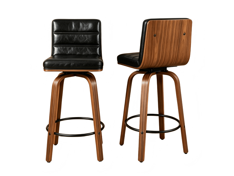  Tabouret de bar rotatif 360° avec revêtement pu et pieds bois courbés pour cuisine bar  - Conforama A