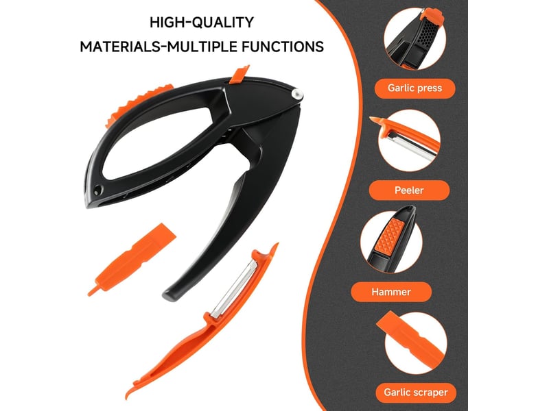 Presse-ail multifonction en plastique – presse ail avec couteau éplucheur & maillet à viande – accessoire pratique pour cuisine - Conforama C